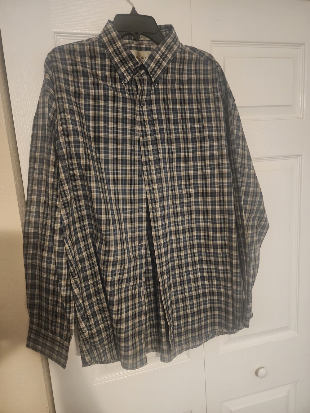 bill blass Navy and White Plaid Button-Down Shirt